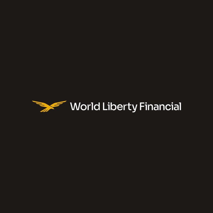 A black background featuring the World Liberty Financial logo, consisting of a yellow eagle icon next to the company name in white text.