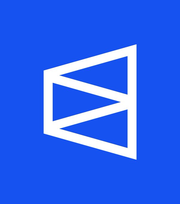 A stylized white geometric logo, resembling an angular "B" or play button design, set against a vibrant blue background—likely the branding for the prediction market platform Polymarket featured in the announcement of its new perpetual futures offering.