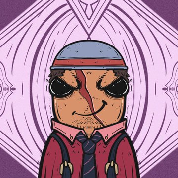 A cartoon-style character wearing a beanie and sunglasses is centered against a purple psychedelic background, representing a Solana NFT giveaway promotion offering 10 free mint spots for users who retweet, tag friends, and share their $SOL address.