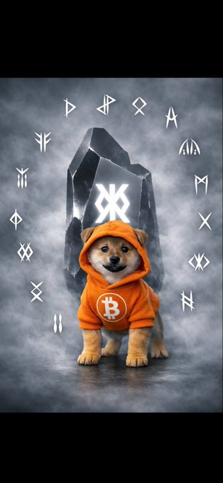 The image features a small dog wearing an orange hoodie, standing next to a large rock with various symbols surrounding it. The dog appears to be smiling at the camera, creating a sense of connection between the viewer and the subject matter. The background includes a gray sky and other rocks, adding depth and context to the scene. The image is accompanied by text that reads "DOG Bitcoin strongest community usually come from 1. Developer activity 2. User growth 3. Revenue/fees generated 4. Retention of community during downturns 5. Clear utility 6. Liquidity depth 7. tokenomics 8. Whether the narrative still matters 2-3 years later". The dog's presence in this image, along with the symbols and text, suggests a connection between the dog and Bitcoin or cryptocurrency culture.