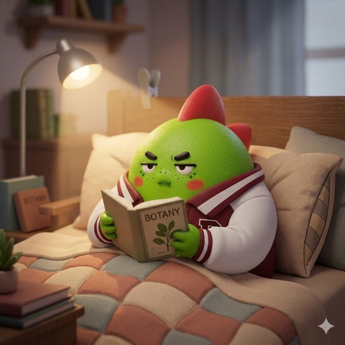 The image features a cartoon character wearing a white sweater with red stripes sitting on a bed next to a lamp. The character appears to be reading a book titled "Most Web3 projects feel similar; at first they look like a simple sleep-to-earn idea, but the more you follow it, the more it evolves into something bigger - AI-driven wellness and long-term habit tracking". This post is about promoting healthy habits and routines in the digital age.