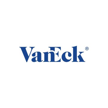 The image displays the blue VanEck logo, the asset management firm whose Head of Digital Assets Research is featured in the accompanying post sharing a bullish outlook on Bitcoin's price over the next 12 months.