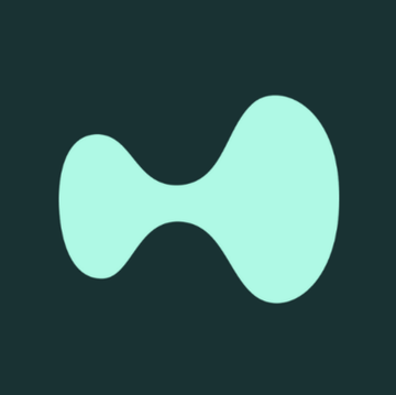 A simple logo depicting a teal, bowtie-like or dumbbell-shaped figure with rounded ends on a dark background.