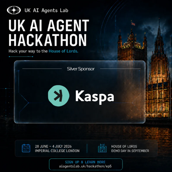 The image features a large building with a clock tower, which appears to be a castle or an old church. The text "UK AI Agent Lab" is displayed at the top of the image. Below this, there are two posts on social media platforms that discuss the UK AI Agent Lab and its activities related to the UK Hackathon. One post is titled "UK AI Agent Lab", while the other is titled "UK AI Hackathon". The text in both posts reads: "Hack your way to the House of Lords."