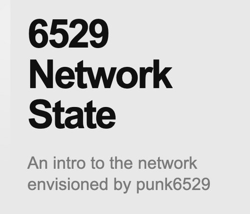 A minimalist title card reading '6529 Network State - An intro to the network envisioned by punk6529' in black text on a white background.