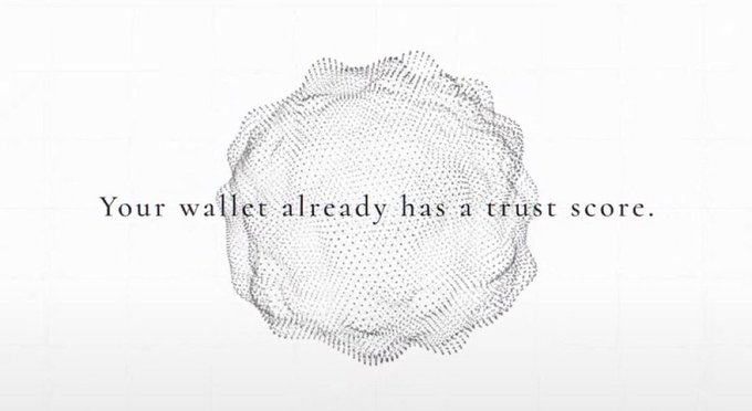 A fingerprint illustration is centered on a white background with the text 'Your wallet already has a trust score.'