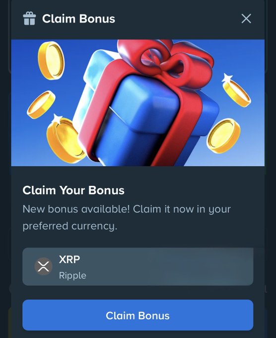 The image shows a "Claim Bonus" pop-up, with XRP listed as the currency, directly relating to the post's announcement of a "pre monthly" drop. The post encourages users to comment their stake usernames for a tip, implying this bonus is tied to their stake account.