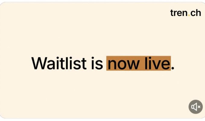 An announcement graphic with a tan background displaying the bold text "Waitlist is now live." (with "now live" highlighted in orange), alongside the "tren ch" logo in the top right corner—visually reinforcing the message that Trenches has opened its waitlist for early users to join and start earning points.