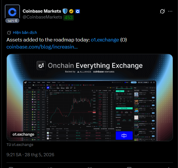 The image features a screenshot of a social media post for Coinbase Markets with a focus on cryptocurrencies. The main content of the post includes information about a cryptocurrency called "Ai-chain", which appears to be a coin. It also mentions a website that is related to Bitcoin exchanges and discusses their services, such as asset tracking and exchange rates in real time.