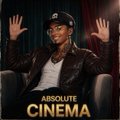 A promotional image showing a man with tattoos wearing a black cap and leather jacket, holding his hands up with palms forward, with 'ABSOLUTE CINEMA' text at the bottom.