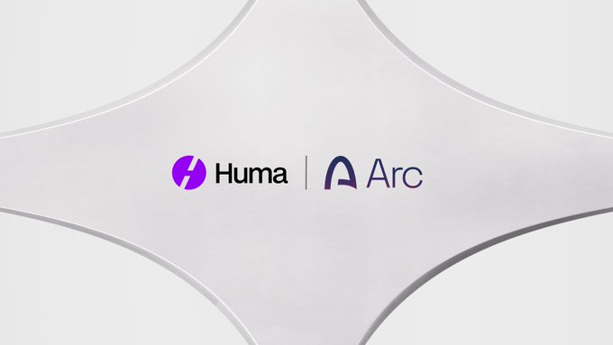A white background displays the logos 'Huma' with a purple circle icon and 'Arc' with a blue arch logo, separated by a vertical line.