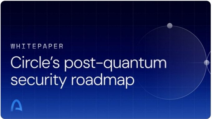 The image features a blue background with white text that reads "Circle's post-quantum security roadmap" followed by an image of a circle. Below this, there are two lines of text that read "Quantum computing might still feel far away, but preparing for it starts already." The image also includes a small logo in the bottom left corner and a watermark at the top right corner.