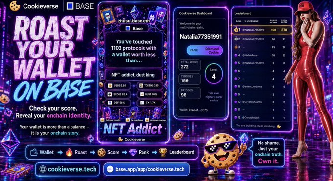 urna's wallet app features a purple background, gold stars, and a red-haired woman with sunglasses, accompanied by text promoting the app on base.