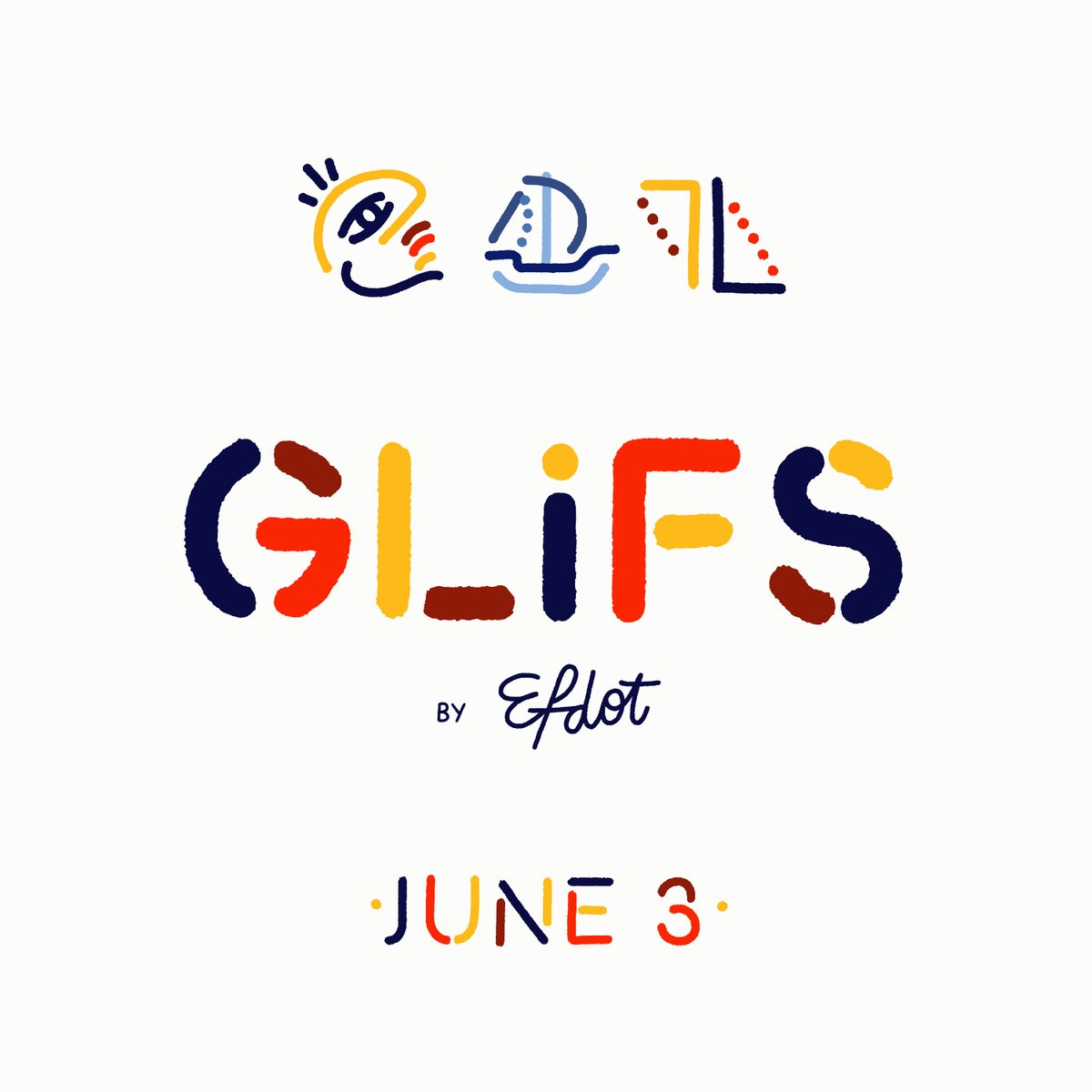 The image is a graphic design poster for a new line of mints called "GLiFS" which has been in production since June 3rd. The poster features a colorful illustration of a boat sailing under an airplane, with the name "GLiFS" printed in large letters at the top and bottom. At the bottom, there is text that reads "by Effot".