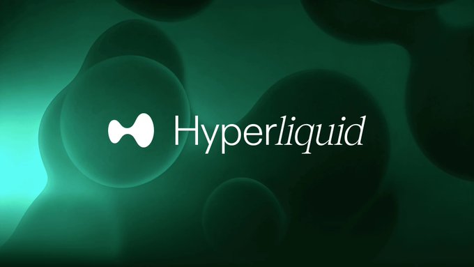 The image features a logo for Hyper Liquid, which is a company that specializes in providing financial services related to cryptocurrency. The logo consists of a white circle with a line through it, accompanied by the word "Hyperliquid" written below it. The background of the image is a green color, and there are several circles scattered throughout the scene, adding depth and visual interest to the overall design.