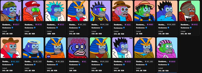 The image features a long row of cartoon characters, each with their own unique appearance and style. The characters are arranged in a grid-like pattern, creating an organized and visually appealing layout. The text "RONKEfy THE WORLD @RonkeOn Ron" is prominently displayed at the bottom right corner of the image, indicating that this collection of characters was created by someone named Ronke on Twitter.