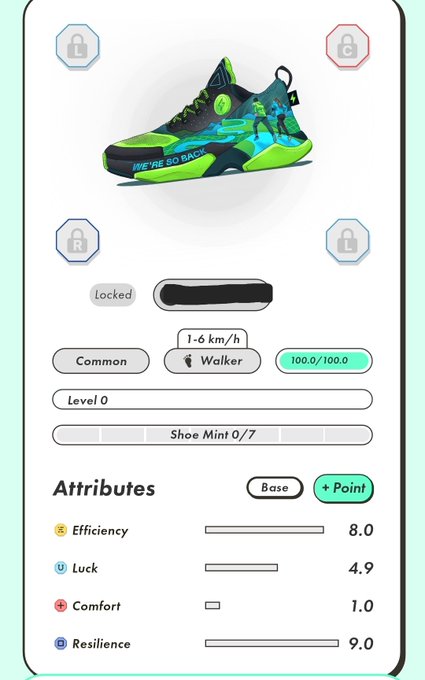 The image shows a shoe with green, black, and white colors displayed on a screen. The shoe appears to be a Nike product, as indicated by the "Nike" logo present on its design. The screen displays information about the shoe's attributes, such as comfort, efficiency, and ease of use.