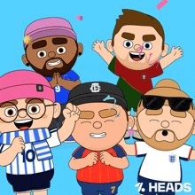 The image features five cartoon characters, including two boys wearing soccer jerseys, posing together with their arms raised high. The background of the image is blue, which complements the colorful cartoon characters. The caption below the image reads "7 Heads" and "World Cup 2026 is literally on our doorstep and the $OFC ecosystem is locked in." This suggests that the post is related to a soccer event or promotion for a sports-related product or service.