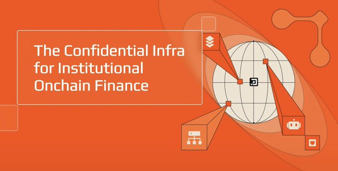 A webpage header reading 'The Confidential Infra for Institutional Onchain Finance,' accompanied by a globe graphic connected to blockchain and server icons.