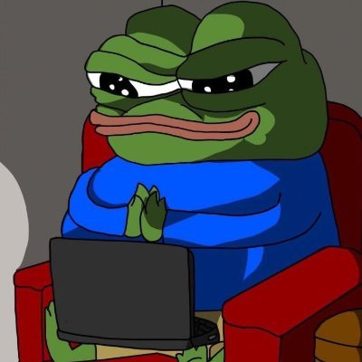 A cartoon image of Pepe the Frog dressed as a father figure, sitting in a red chair while holding a laptop and giving a thumbs up. The image accompanies a post promoting the $MEMES token airdrop, emphasizing Pepe's iconic status as the "Father of Memes."