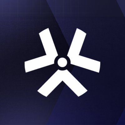 A white geometric logo resembling a six-pointed star or asterisk on a dark blue gradient background.