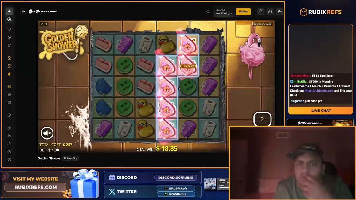 The image shows a person's computer monitor with a slot for a live video stream, and they are playing a game called Golden Shower at a casino or online gaming platform. The individual appears to be engaged in the game and likely taking part in an ongoing tournament for the largest ever slot machine prize pool. They have already won some money during this beta testing phase of the game. The post also mentions other players involved in the same event, with prizes ranging from $5 to $250,000. This suggests that Golden Shower is gaining popularity and attracting multiple users eager to claim their share of the jackpot.