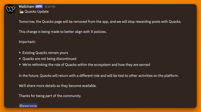 The image contains an email conversation about a Quacks update, where the topic of discussion is about Quacks farming. The message seems to be targeted towards Quacks who have their followers' attention by providing updates on what happens next. The sender appears to focus more on Quacks being relevant and aligning with X policies rather than the rewards that Quacks can expect in return for posting on this platform.