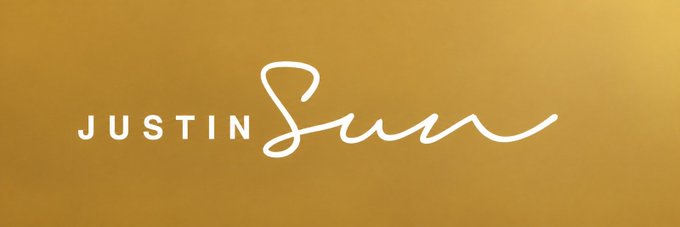 A gold gradient background features the stylized white text "JUSTIN Sun" with "Sun" written in elegant cursive script. The image serves as a branded header or logo graphic for Justin Sun, accompanying a quote about his success being built on mathematics and his friends' academic achievements.