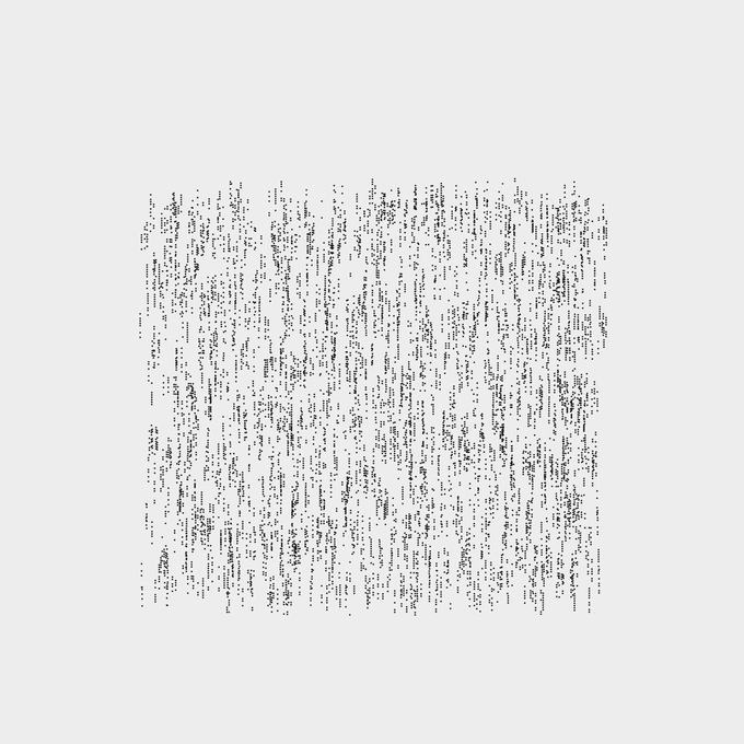 An abstract pattern of small black marks and dashes scattered across a light gray background, creating a textured appearance.