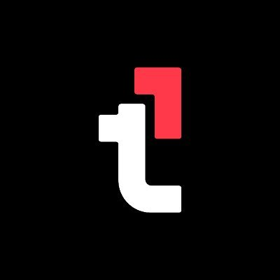 A logo featuring a stylized white lowercase 't' with a red rectangular accent on a black field.