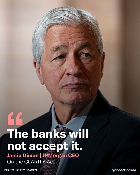 The image features a man wearing a suit and tie with the caption "The banks will not accept it." The text suggests that stablecoins, which are digital tokens backed by real-world assets like fiat currency or property, can remove friction from financial transactions by eliminating the need for traditional banking institutions. This allows individuals to access financial services without the middleman, potentially reducing transaction costs and increasing efficiency in the financial system.