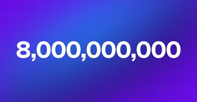Large white text displaying '8,000,000,000' against a blue and purple gradient background.