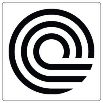 A stylized black and white logo consisting of concentric spiral shapes forming a circular design within a rounded square frame.
