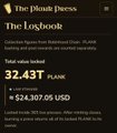 A screenshot from 'The Plog Press' showing statistics for 'The Logbook' with 32,437 Plank and $24,307.05 USD.