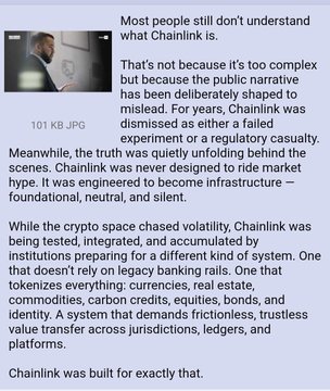 An article discussing Chainlink cryptocurrency, titled 'Most people still don't understand what Chainlink is,' explaining its role as infrastructure for finance and tokenization.
