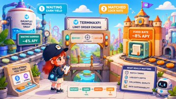 A colorful promotional graphic for a game or app called 'TERMMAXFI', showing a cartoon character, limited order engine stats, and rewards like 'LUCKY GIFT' and 'COLOSSAL QUALITY'.