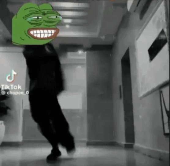 The image features a cartoon frog with a face wearing a mask, dancing in an indoor setting. The frog's legs are spread out as if it is leaping or running across the floor. The background includes a wall, a door, and a window, creating a sense of depth within the scene. The caption to the image reads "Wallchain don dey send love letters o Check your TG". This phrase seems unrelated to the cartoon frog but could be an inside joke or reference to the creator's personal life.

The post is titled "TikTok" and has a number, which might indicate that it was shared on social media platforms like TikTok. The image also contains text about a person named "Chopee", possibly referring to a popular online platform for sharing and consuming short videos or photos.