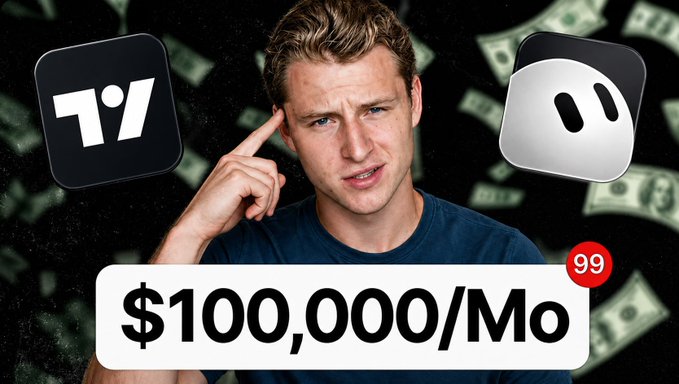 A YouTube-style thumbnail showing a man pointing to his head between the 1win and Notcoin logos with the text '$100,000/Mo' and '99' notification badge against a background of falling dollar bills.