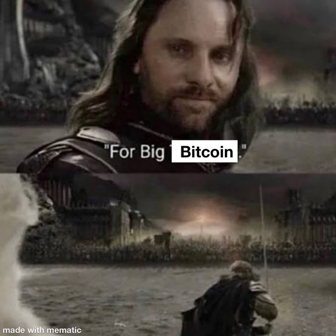 A meme featuring a scene from Lord of the Rings with the text 'For Big Bitcoin' edited over a character's face.