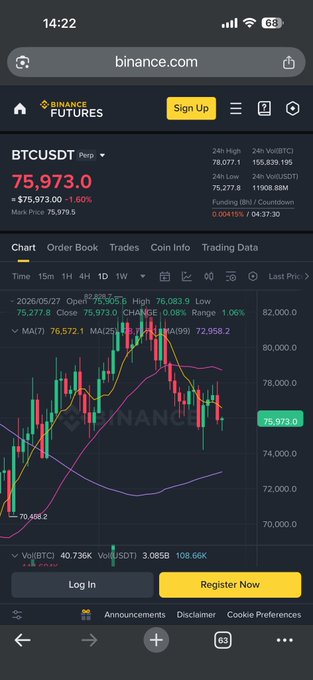 The image shows a phone screen displaying a trading app with a chart of stock prices for Bitcoin, specifically the Binance Coin cryptocurrency. The chart displays the price fluctuations over time, indicating that the user might be interested in investing or monitoring the performance of their Bitcoin holdings.