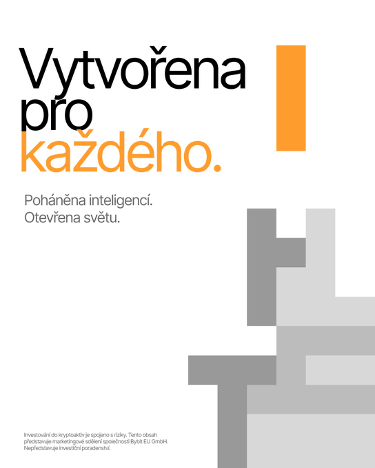 An advertisement with the Czech text 'Vytvořena pro každého' meaning 'Created for everyone,' along with a cryptocurrency investment disclaimer.