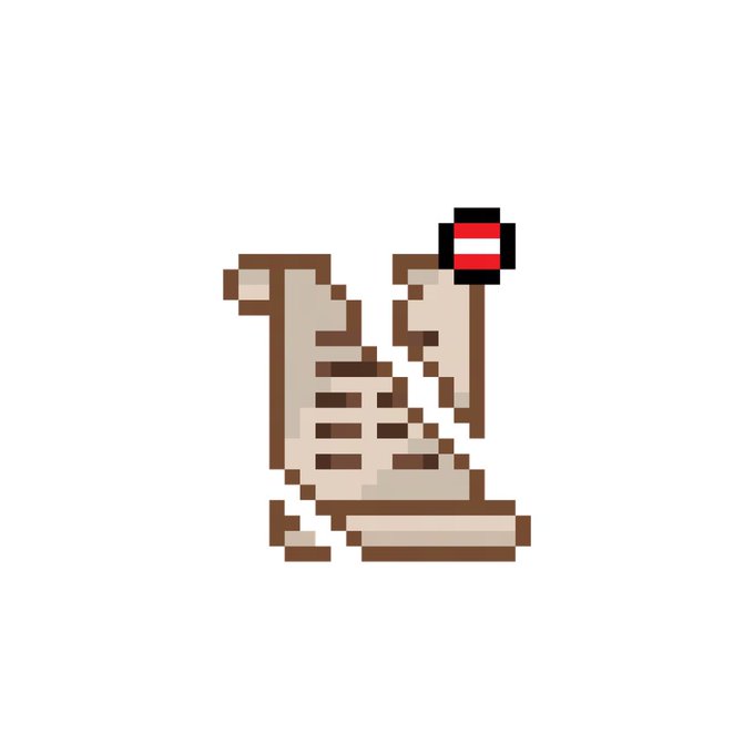 Pixel art illustration of a slice of pizza with pepperoni, featuring a red and black square object on top.