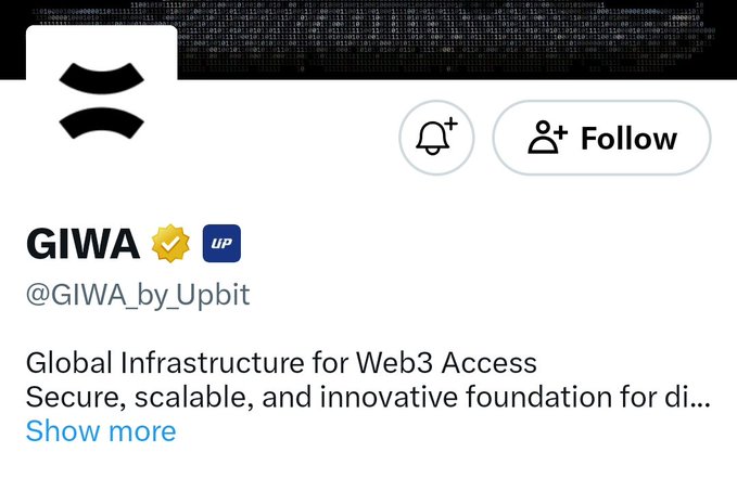 Twitter/X profile of 'GIWA' (@GIWA_by_Upbit), a verified Upbit account, with bio 'Global Infrastructure for Web3 Access - Secure, scalable, and innovative foundation for di...' and a Follow button.