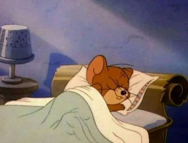 Jerry the mouse sleeps peacefully in bed, mirroring the post's image of blissful contentment while bullish on $NET with multiple catalysts ahead.