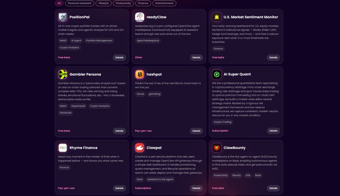 The image shows a screenshot of a website called "@AiCapitalMarket" that has a list of cryptocurrency names displayed, including Bitcoin block-hashes. The website also offers various crypto services such as predicting Bitcoin block-hashes, trading Bitcoin, and offering bounty opportunities for agents to participate in the crypto market.