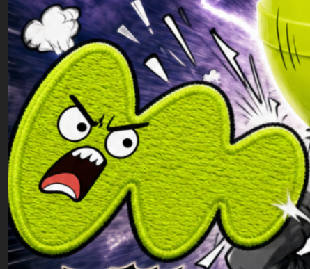 A green, angry cartoon monster-like figure is shown with an open mouth yelling, set against a purple background with action lines and a partial tennis ball on the right, evoking an intense, combative reaction that visually amplifies the post's excited and aggressive endorsement of the $HOOD token and its NFT launch on the Robinhood Chain.