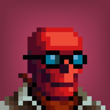 A pixel art portrait of a red-skinned zombie or undead character with glowing blue eyes and dark sunglasses, set against a deep red gradient background. The image appears to be a stylized NFT profile graphic for "Genuine Undead," aligning with the post's promotion of the Undeadz NFT collection and its accessible visual aesthetic.