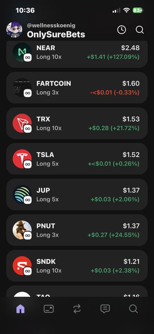 The image shows an iPhone screen displaying a list of cryptocurrency names, prices, and symbols along with their respective market values. The text "Muss aus Öl gewinnen für mein Tesla Money und Jup vlt noch bnb rein das sind 6% x" is also present in the image. This post seems to be discussing various cryptocurrency markets and their prices, providing information about different cryptocurrencies available for trading or investing.