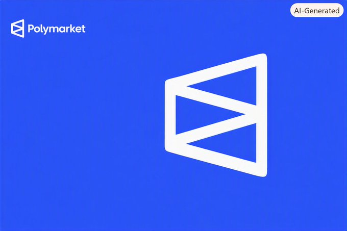 A blue promotional graphic featuring the Polymarket logo (a stylized geometric diamond shape) with an 'AI-Generated' label in the top right corner.