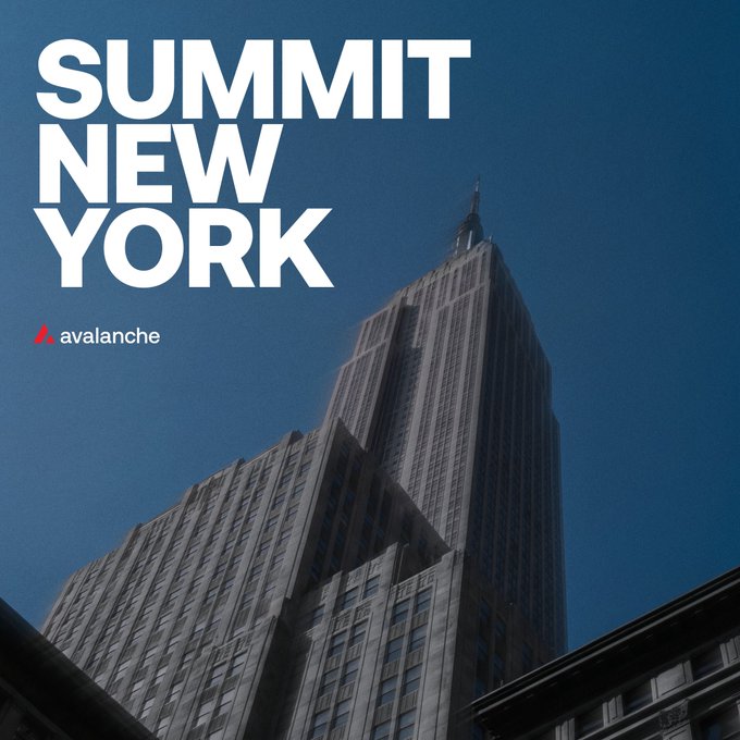 The image features the text "SUMMIT NEW YORK" and the Avalanche logo, set against a backdrop of the Empire State Building, highlighting the location of the Avalanche Summit in New York City.